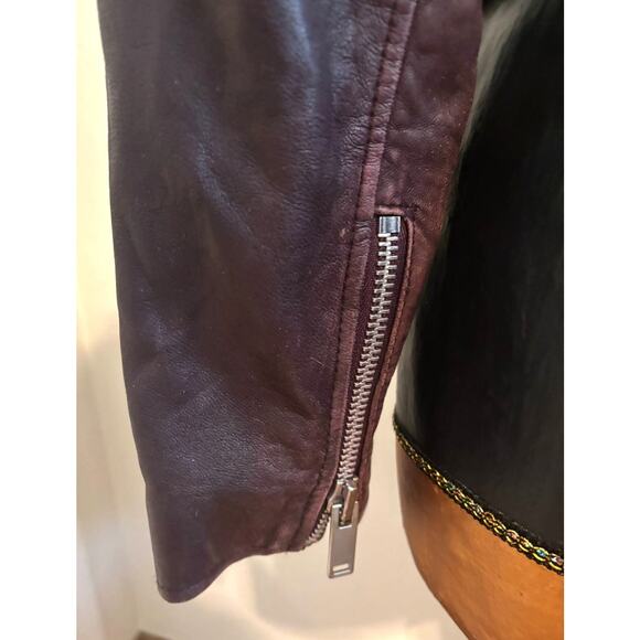 Amaryllis Distressed 100% Leather Moto Deep Jacket Purple Asymmetric Zip Size S - Picture 9 of 15